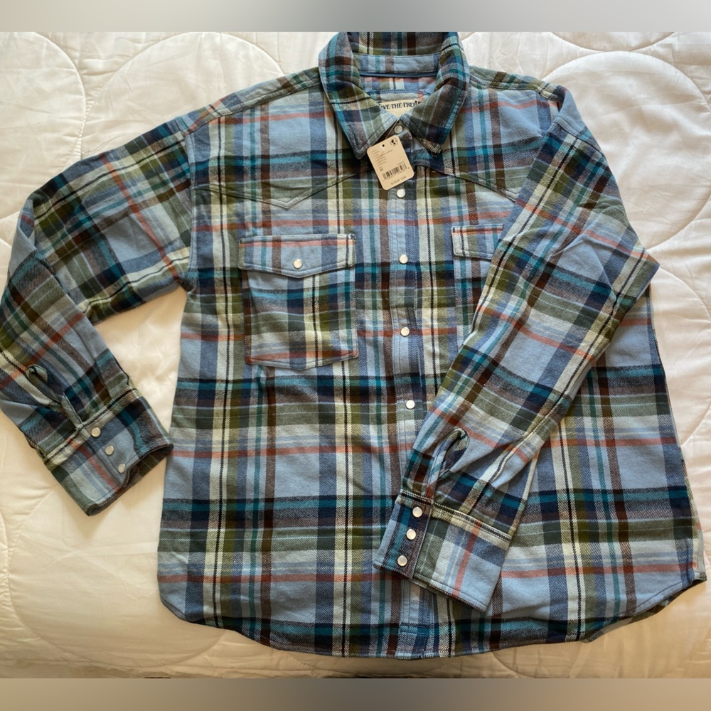 Free People We The Free blue and green plaid flannel